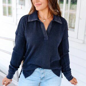 Soft Surroundings | Wilde Tunic Knitted Sweater Navy Blue